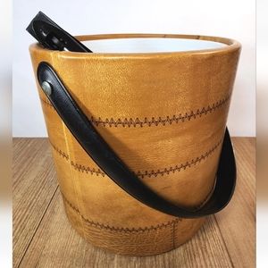 Vintage ICE BUCKET Quilted Wood Style Vinyl W Tongs Made In USA IRVINWARE EUC